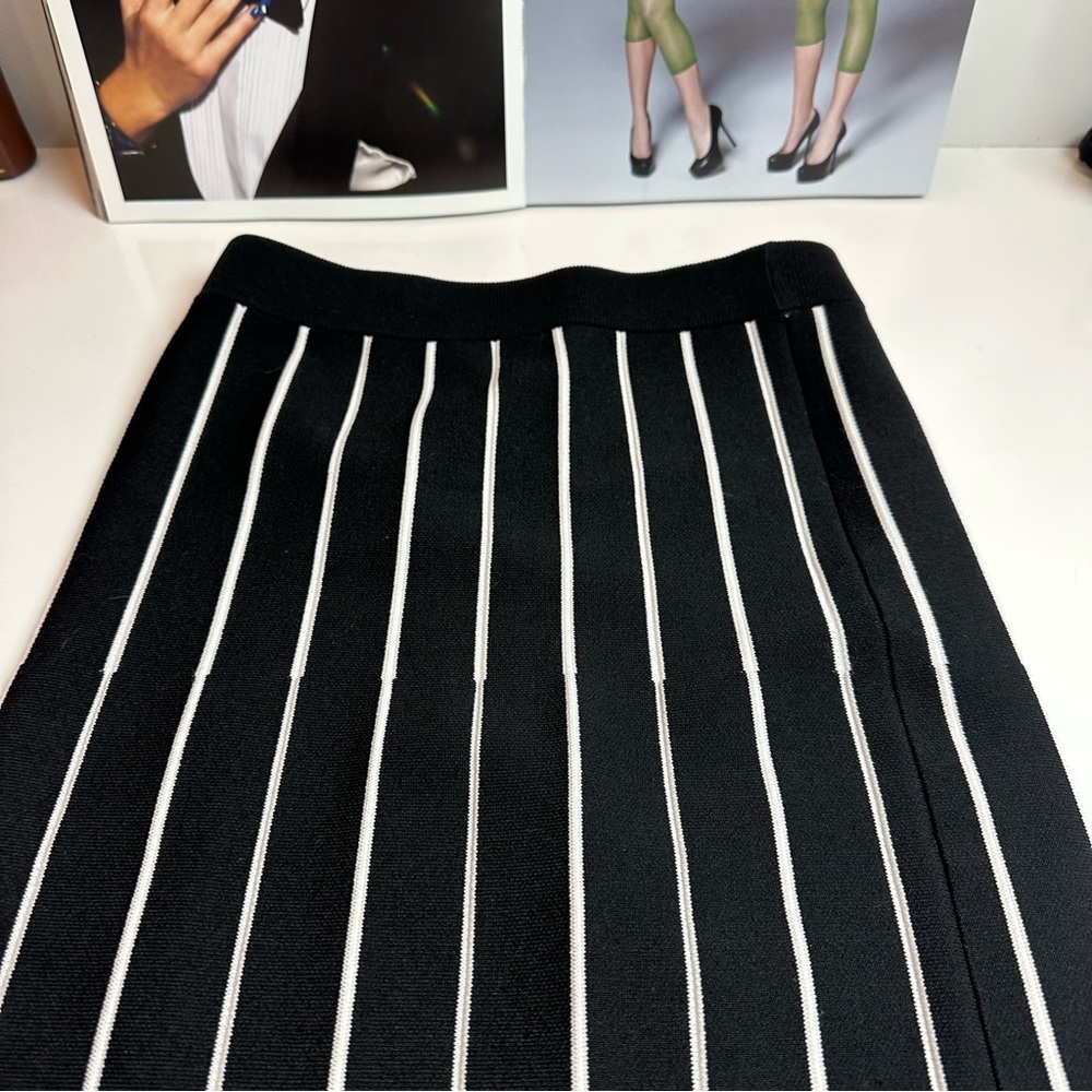 House of Harlow 1960 Striped Knit Maxi Skirt | Pleated Column · Quiet Luxury - Picture 3 of 10